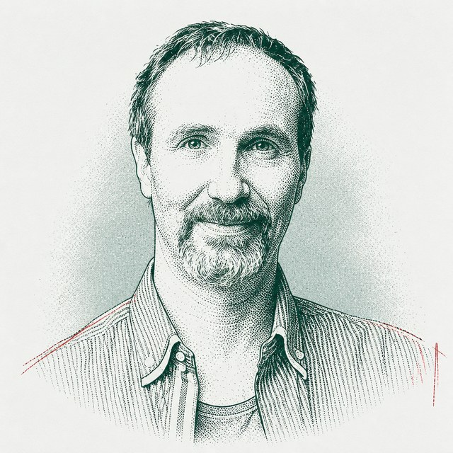 Ink portrait of Robin Vessey